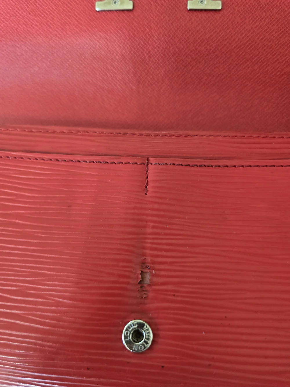 Louis Vuitton Coquelicot Red Epi Leather Louise Long Flap Wallet LV Logo